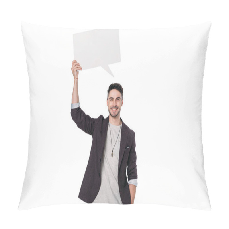 Personality  Man Holding Blank Message Bubble Pillow Covers