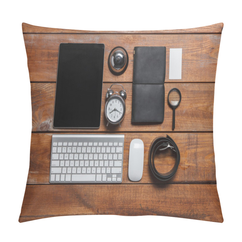 Personality  Mens Accessories On The Wooden Table Pillow Covers