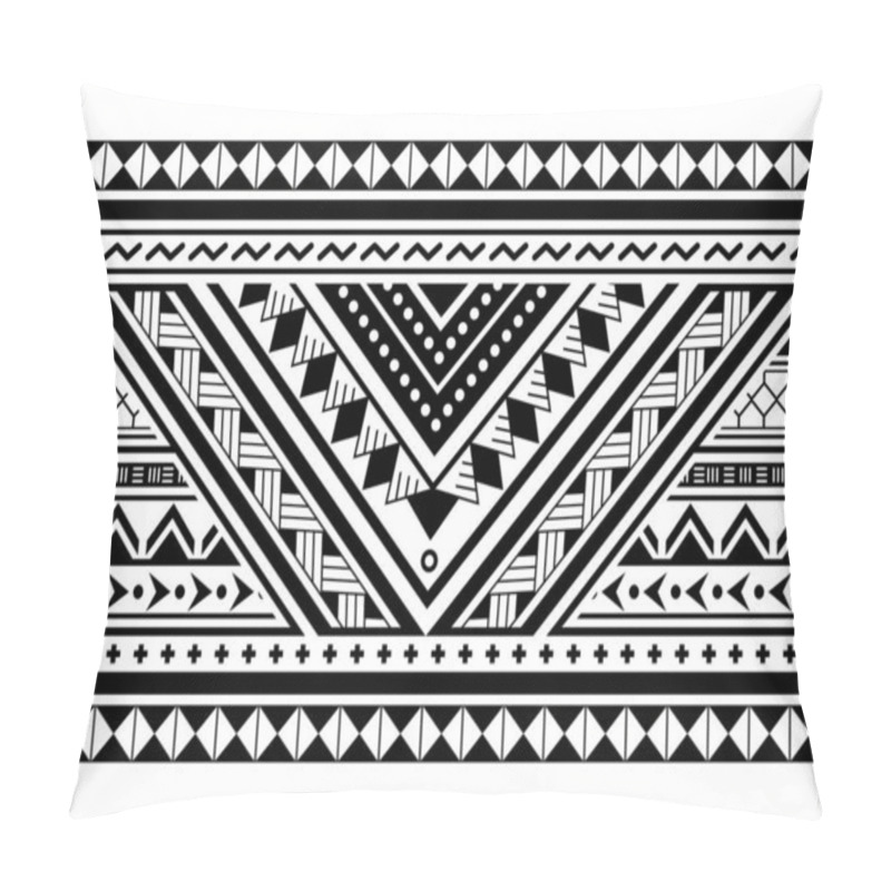 Personality  Polynesian Ethnic Seamless Vector Long Horizontal Pattern, Hawaiian Black And White Design Inspired By Maori Tattoo Art Pillow Covers