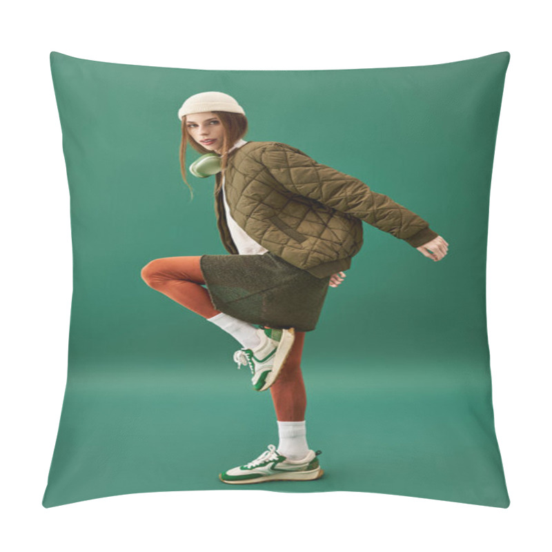 Personality  Young Woman Embodies Beauty And Struggle With Anorexia In A Trendy Urban Setting. Pillow Covers