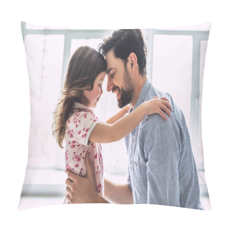 Personality  I Love You, Dad! Handsome Young Man At Home With His Little Cute Girl. Happy Father's Day! Pillow Covers