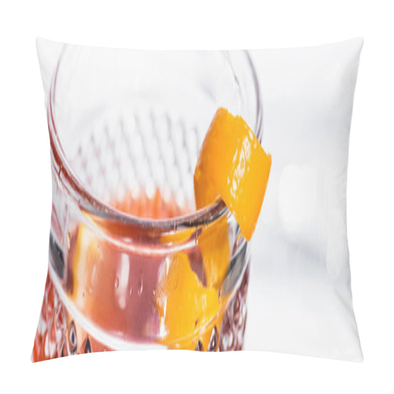 Personality  Orange Peel In Glass With Alcohol Cocktail On White, Banner Pillow Covers