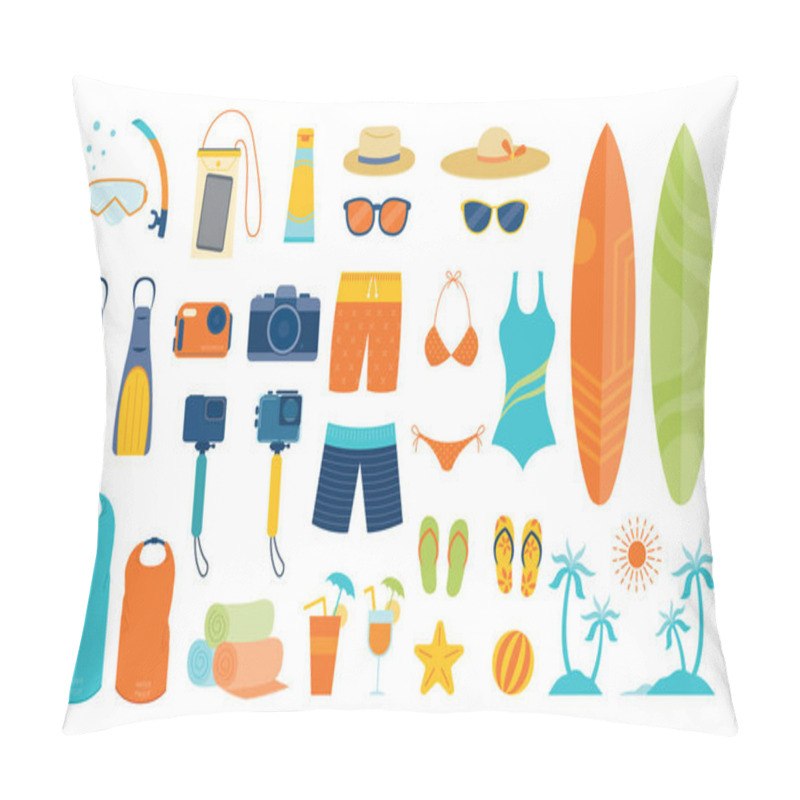 Personality  Summer Objects And Equipments Set, Travel, Vacation And Activities Pillow Covers