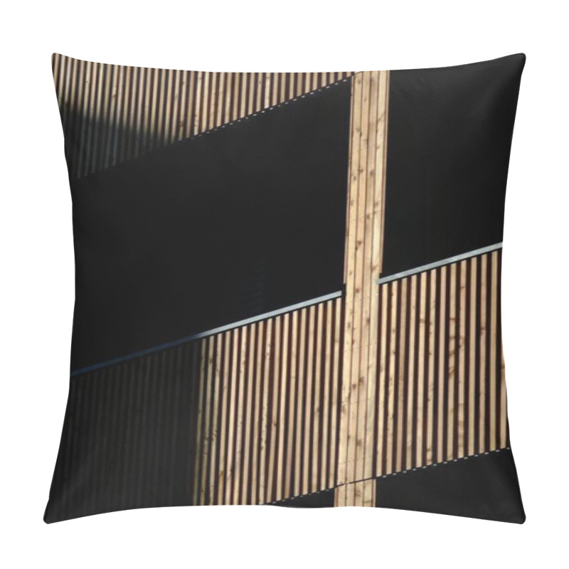 Personality  Architectural Detail Of Wooden Facade In Contrasting Light And Shadow. Pillow Covers