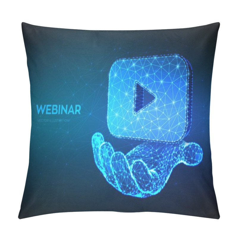 Personality  Webinar. Abstract Low Polygonal Webinar Or Video Icon In Hand. Internet Conference. Web Based Seminar. Distance Learning. E-learning Training Business Technology Symbol. Vector Illustration Pillow Covers