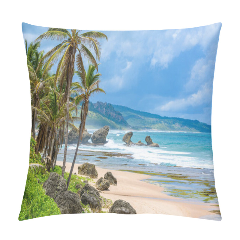 Personality  Rich Vegetation Of Bathsheba Beach, East Coast Of Barbados Island, Caribbean. Pillow Covers