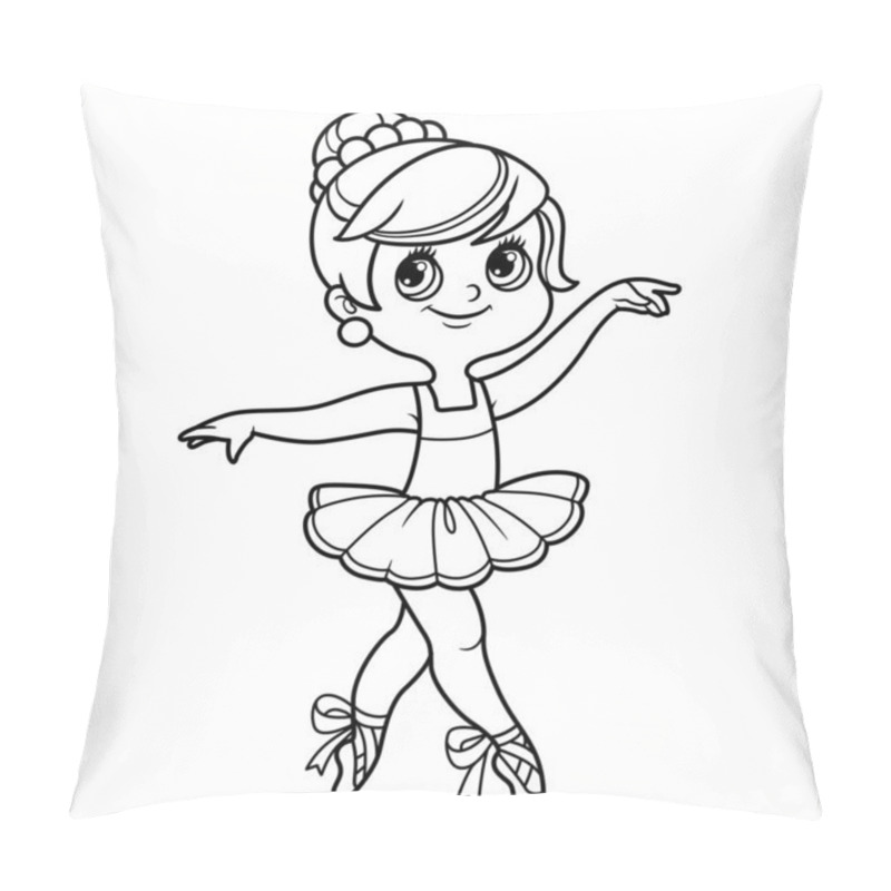 Personality  Beautiful Ballerina Girl In Lush Tutu And Pointe Shoes Dancing Outlined For Coloring Isolated On A White Background Pillow Covers