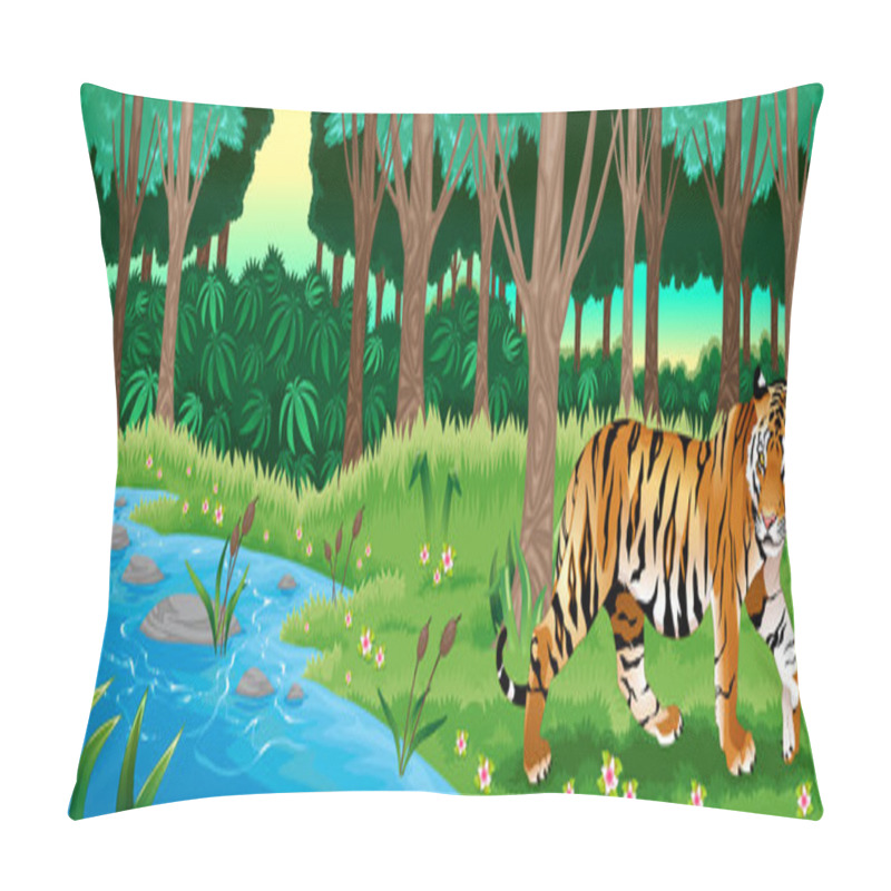 Personality  Green Forest With A Tiger Pillow Covers