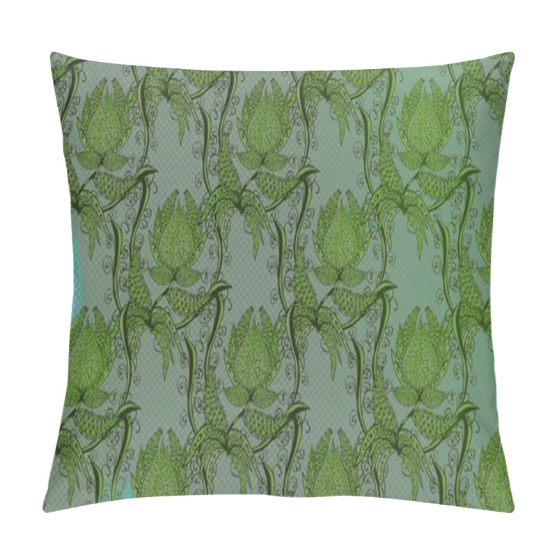 Personality  Varicologreen Raster Sketch Illustration. Tropical Sketch Pattern With Many Green Abstract Flowers. Cute Floral Pattern In The Small Flower. Pillow Covers