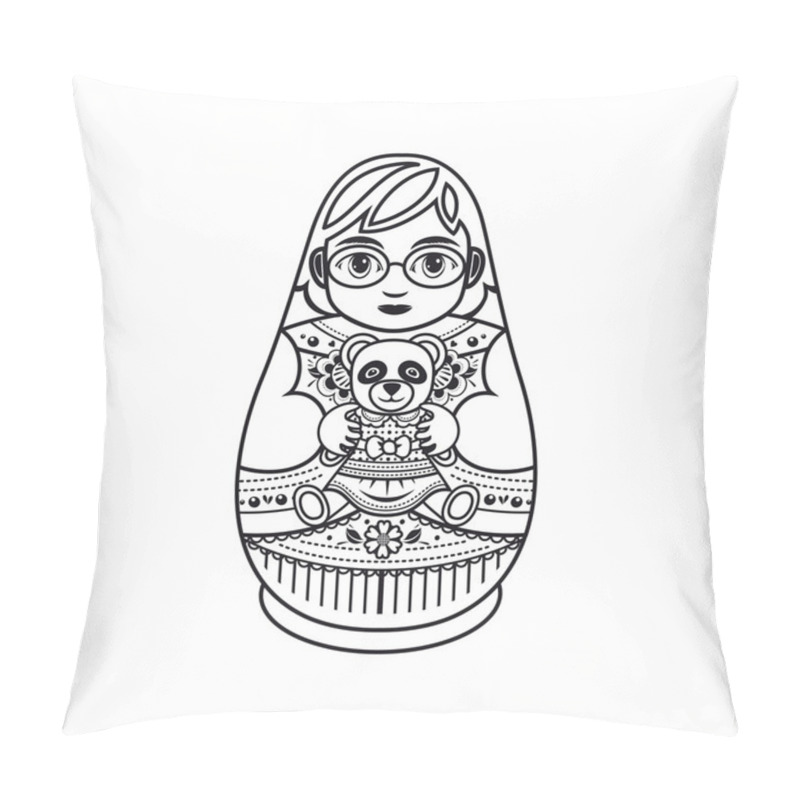 Personality  Matryoshka. Russian Folk Nesting Doll. Babushka Doll.  Vector Illustration On White Background Pillow Covers