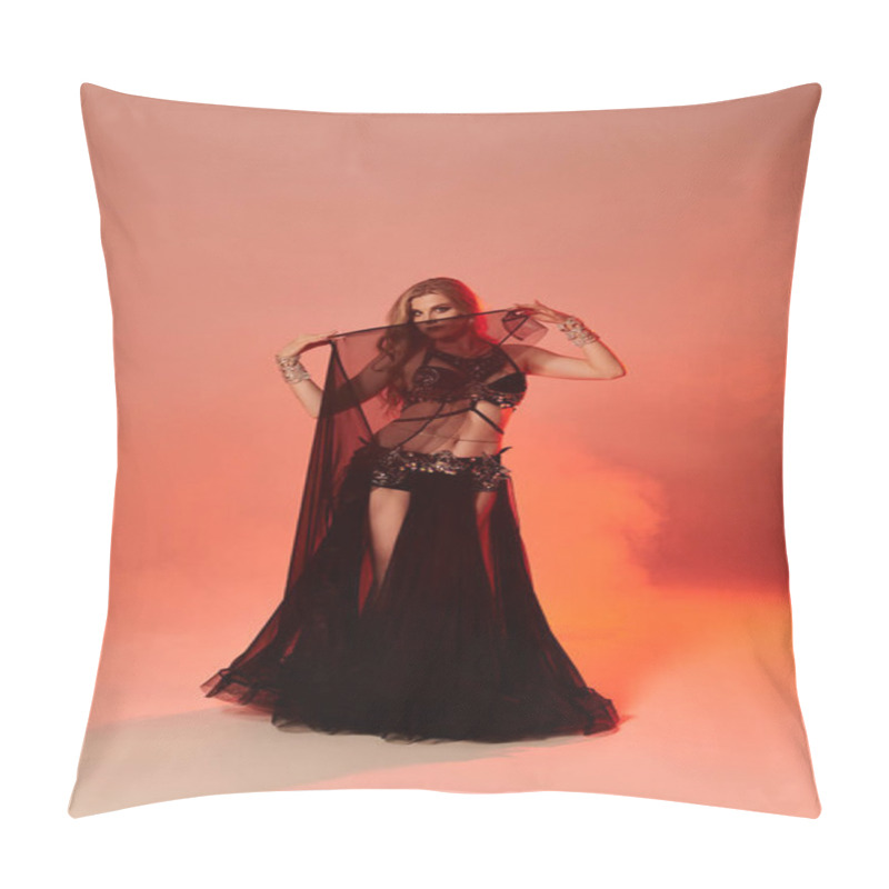 Personality  Woman In Black Dress Strikes A Pose, Exuding Elegance And Grace. Pillow Covers