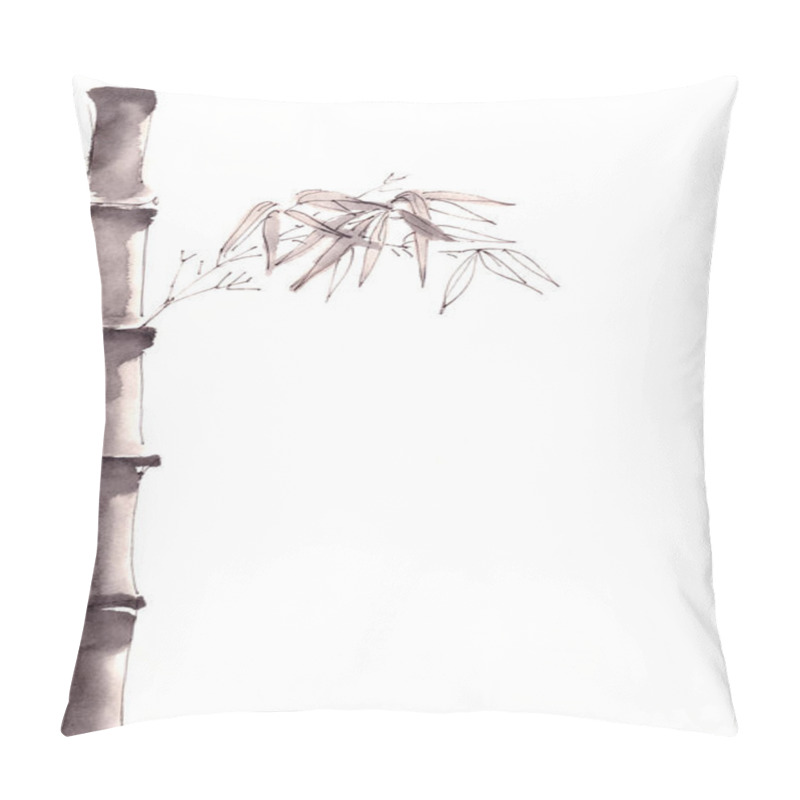 Personality  Bamboo Trunks And Leaves Monochrome Black And White Chinese Style Ink Drawing, Copy Space. High Quality Illustration Pillow Covers