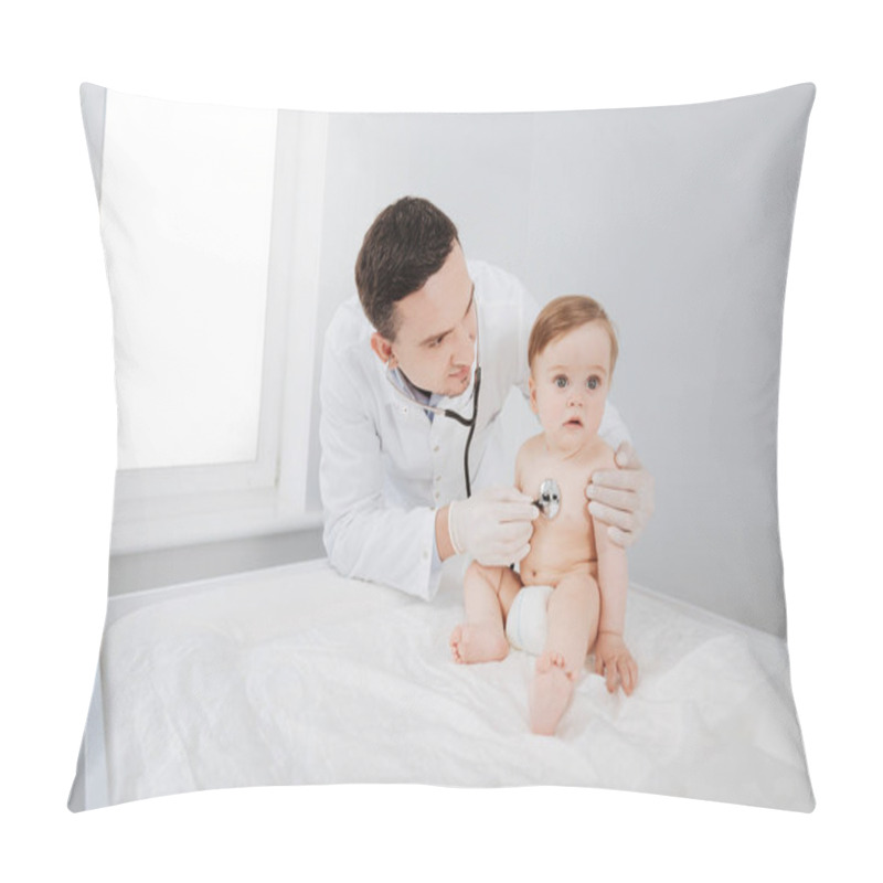 Personality  Positive Experienced Doctor Examining Childs Breathing System Pillow Covers