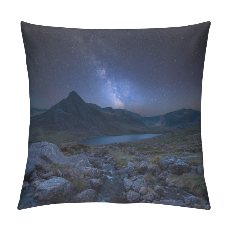 Personality  Stunning Vibrant Milky Way Composite Image Over Beautiful Landscape Image Of Stream Near Llyn Ogwen In Snowdonia With Tryfan In Background Pillow Covers