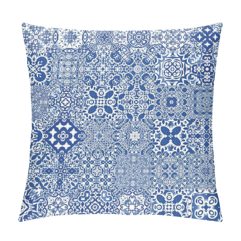 Personality  Antique Azulejo Tiles Patchworks. Kit Of Vector Seamless Patterns. Graphic Design. Blue Spain And Portuguese Decor For Bags, Smartphone Cases, T-shirts, Linens Or Scrapbooking. Pillow Covers