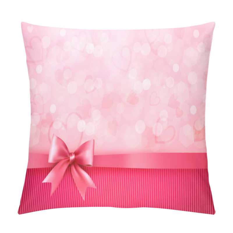 Personality  Holiday Background With Gift Pink Bow And Ribbon. Valentines Day Pillow Covers