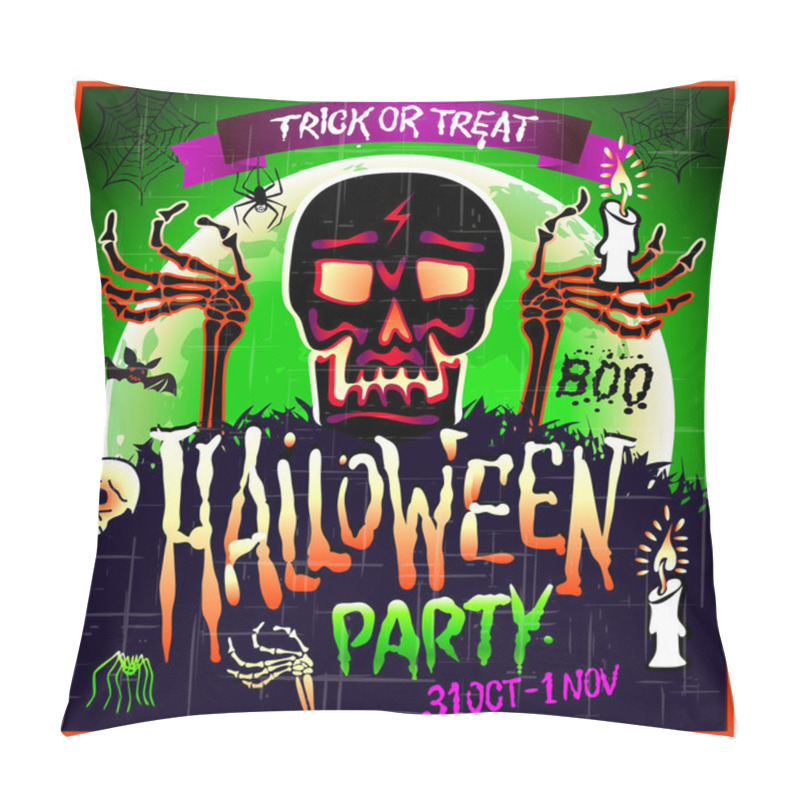 Personality  Halloween Party Design Template With Skull Zombie And Place For Text. Pillow Covers