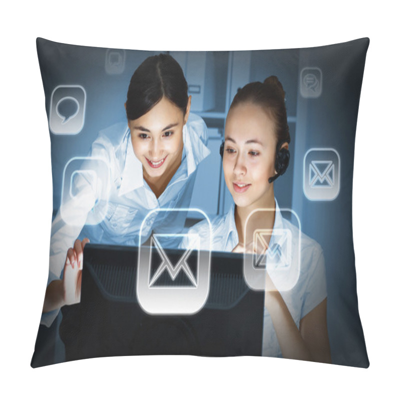 Personality  Young Woman In Business Wear And Headset Pillow Covers