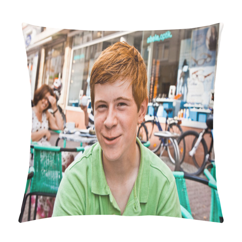 Personality  Child With Red Hair Is Looking Happy And Friendly Sitting In A O Pillow Covers