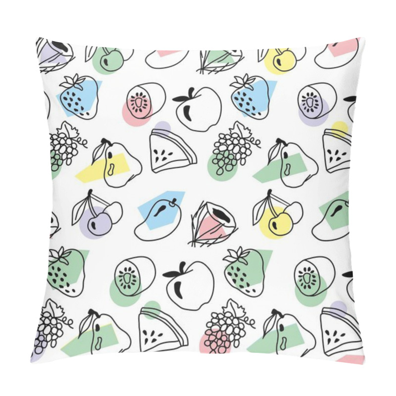 Personality  Seamless Fruit Pattern With Fruits, Doodle Style, Fruits And Vegetables, Berries And Fruits Grapes Orange Apple Pineapple And Cherry Pillow Covers