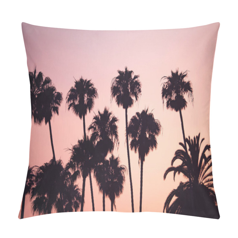 Personality  Pink Sunset Sky Behind Tropical Palm Trees Pillow Covers