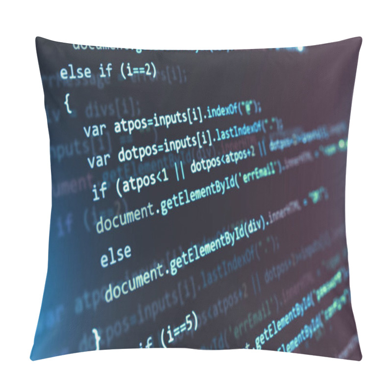 Personality  Creative Abstract PHP Web Design, Internet Programming HTML Language And Digital Computer Technology Business Concept: 3D Render Illustration Of The Macro View Of Software Source Code On Screen Monitor With Selective Focus Effect Pillow Covers