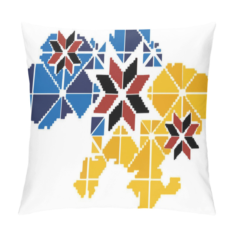 Personality  Stop The War In Ukraine. Drawing Of Borders Of Ukraine, Drawing With Colors Of The Ukrainian Flag With Traditional Abstract Ornament Pattern Design, Traditional Ukrainian Embroidery  Pillow Covers