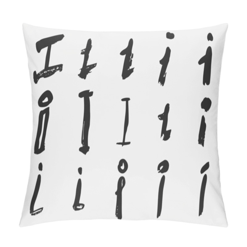 Personality  Letter Written By Hand. Black Letter Written In Grunge Calligraphy. Different Versions Of The Font Are Hand-drawn In A Careless Style. Vector Eps Illustration. Pillow Covers