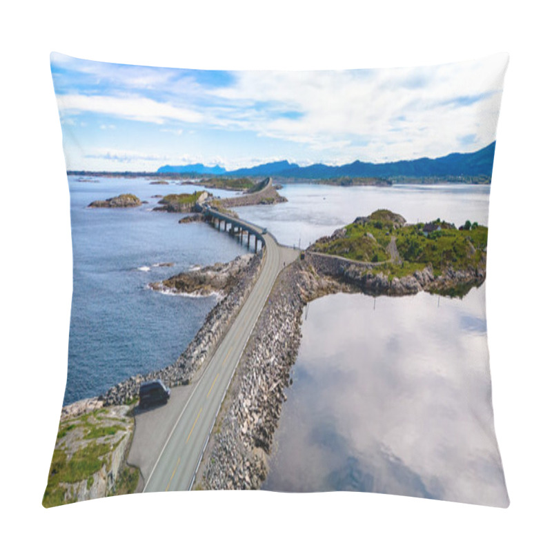 Personality  A Stunning Coastal Route Winds Its Way Across Rocky Terrain, Linking Little Islands Surrounded By Tranquil Waters In Norway. Atlantic Ocean Road Norway Pillow Covers