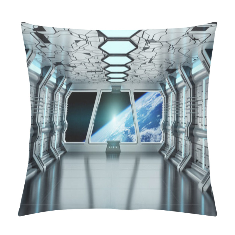 Personality  Spaceship Interior With View On The Planet Earth 3D Rendering El Pillow Covers