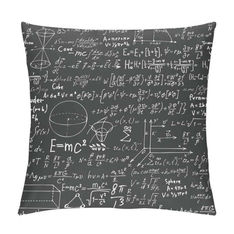 Personality  Abstract Seamless Pattern With Handwritten Text Mathematical Formulas And Equations And Geometrical Figures. Vector Repeating Background In Style From The Diary Of A Scientist Pillow Covers