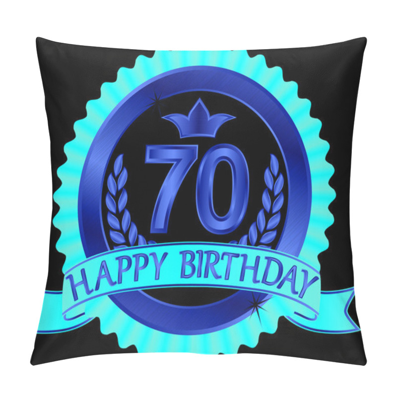 Personality  70 Years Happy Birthday Golden Label With Ribbons, Vector Illustration Pillow Covers