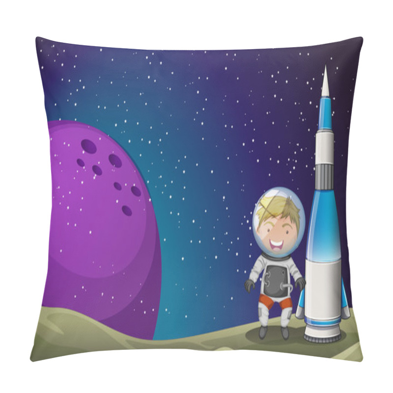 Personality  A Smiling Astronaut Beside The Rocket In The Outerspace Pillow Covers