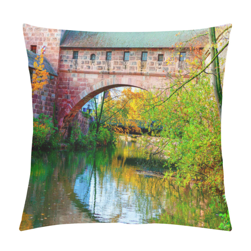 Personality  Arch Bridge Over The River . Autumn In Germany . Pegnitz River And Arched Bridge In Nuremberg  Pillow Covers