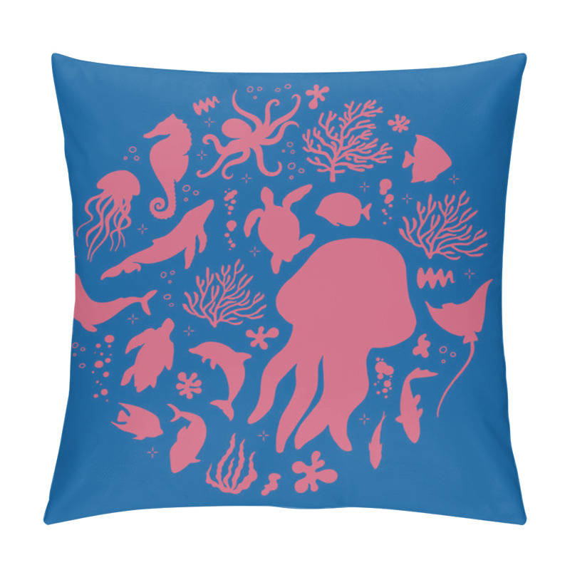 Personality  Flat Vector Illustration Of Round Shape. Underwater Set  Pillow Covers