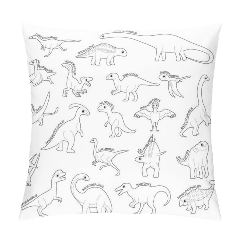 Personality  Dinosaur Set Various Kind Identify Cartoon Vector Black And White Pillow Covers