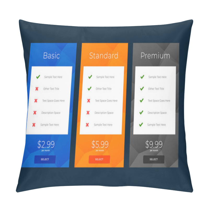 Personality  Modern Plans And Pricing Subscription Comparision Template Pillow Covers