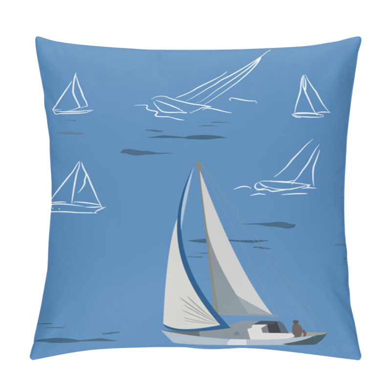 Personality  Stylized Yacht White On Blue Background Pillow Covers