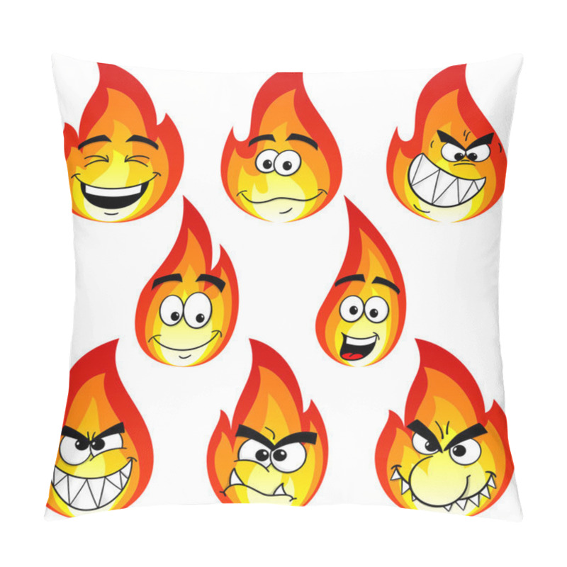 Personality  Flame Cartoons With Many Faces Isolated On White Background Pillow Covers