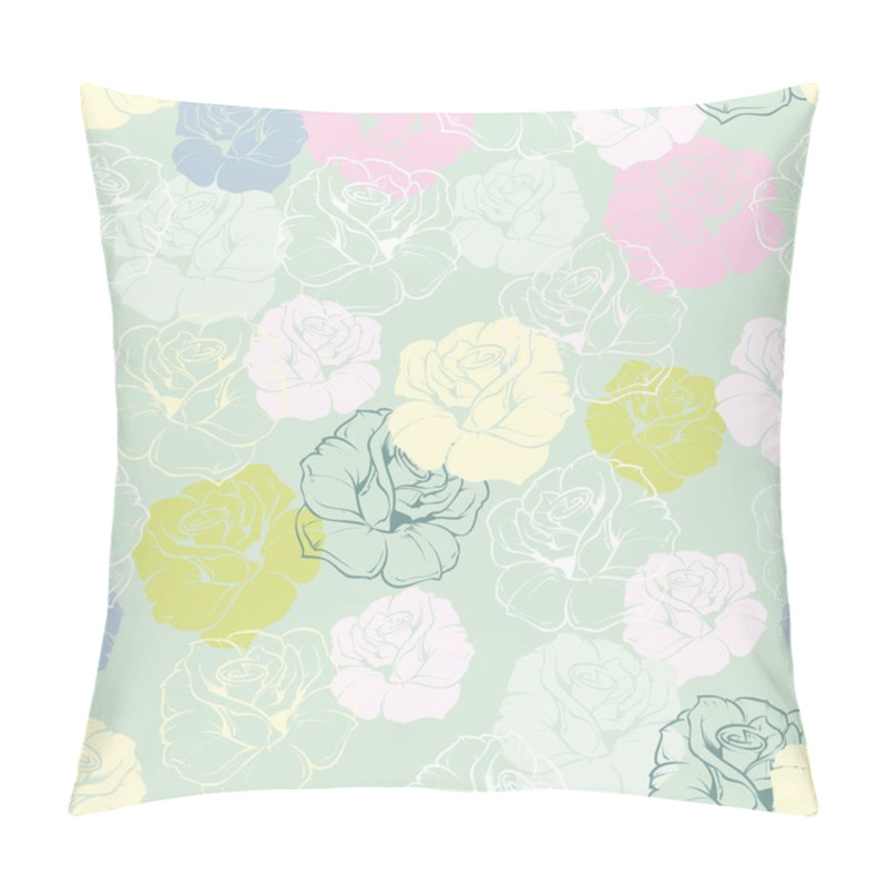 Personality  Seamless Floral Vector Pattern With Pink, Yellow, Green, White And Blue Tile Roses On Pastel Blue Background. Beautiful Abstract Texture With Colorful Flowers For Desktop Wallpaper Or Website Design Pillow Covers