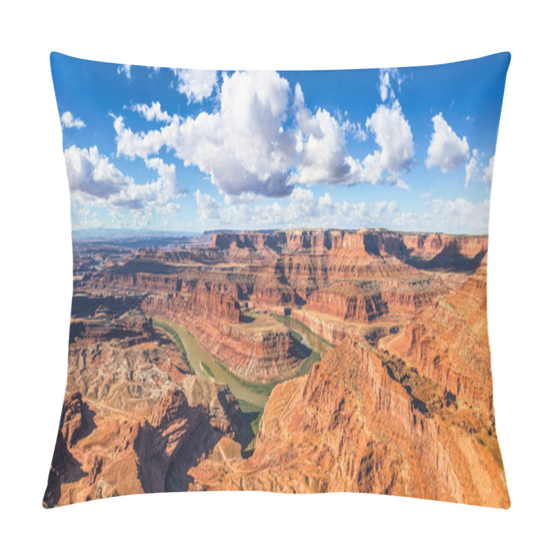 Personality  Beautiful Panoramic View Of Famous Cliffs And Canyons In Dead Horse Point State Park And Colorado River Meanders On A Sunny Day With Blue Sky And Scenic Clouds In Summer, American Southwest, Utah, USA Pillow Covers