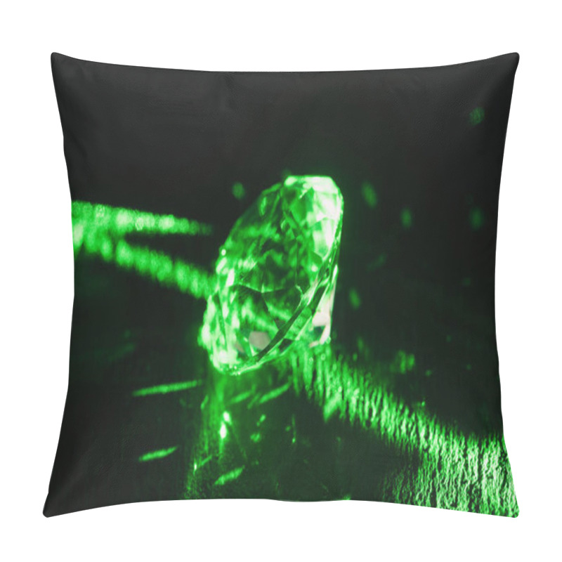 Personality  Pure Diamond With Bright Green Neon Ray On Dark Background Pillow Covers