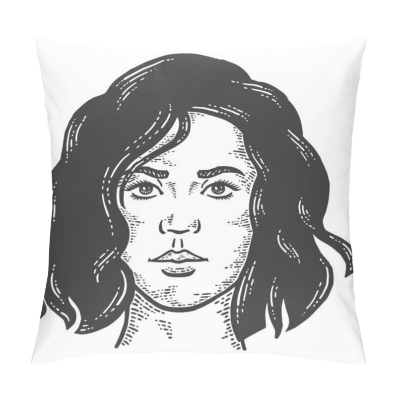 Personality  Serious Female Face With A Short Haircut. Sketch Scratch Board Imitation. Pillow Covers