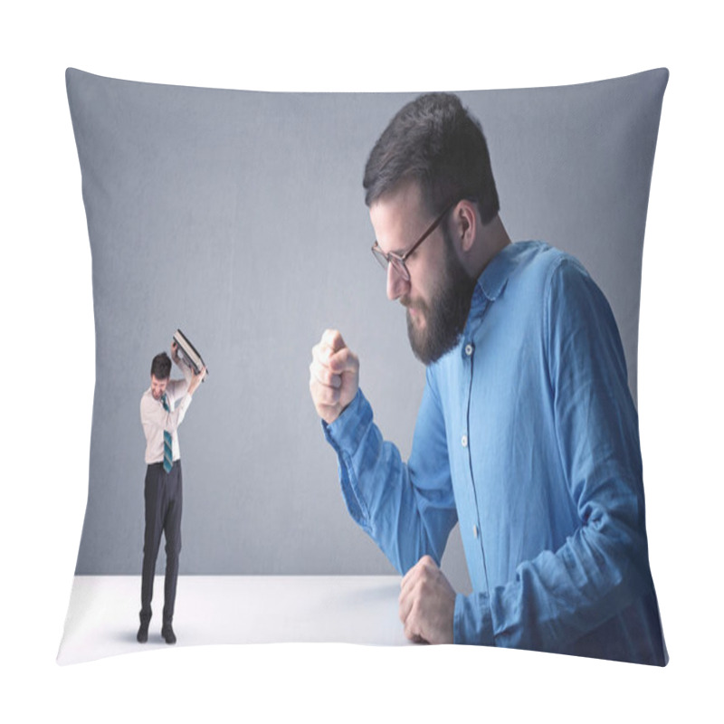 Personality  Young Businessman Fighting With Miniature Businessman Pillow Covers