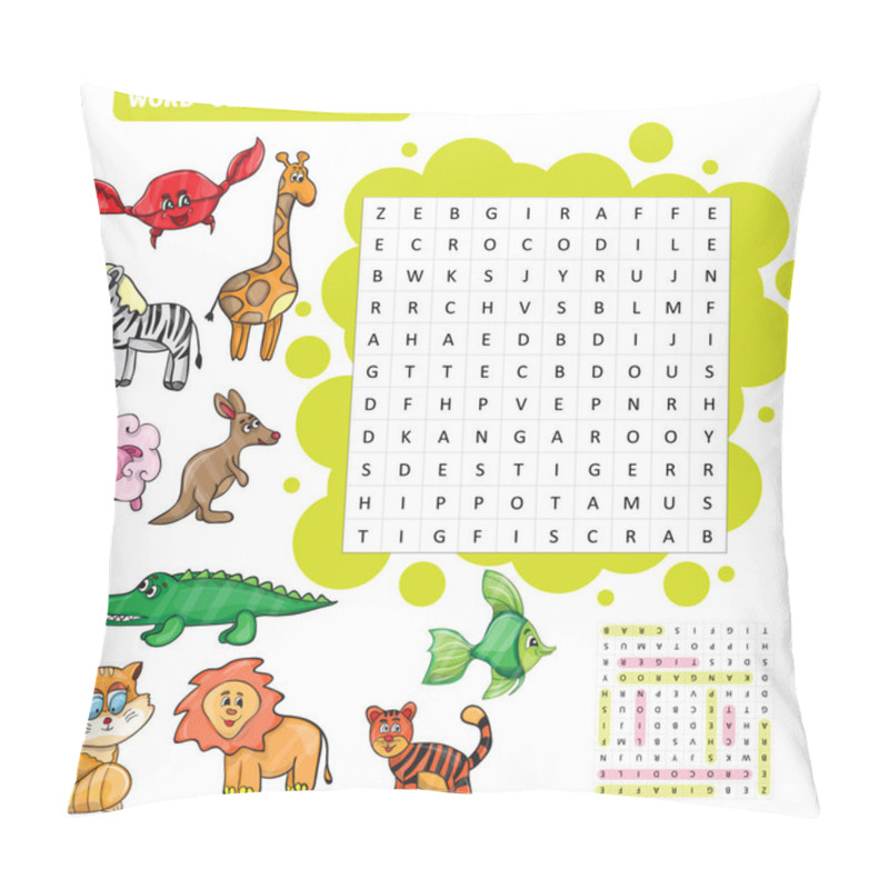 Personality  Vector Education Game For Children About Animals -Word Search Puzzle Pillow Covers