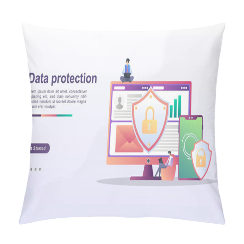 Personality  Data Protection Concept. People Secure Data Management And Protect Data From Hacker Attacks. Back Up And Save Important Data. Can Use For Web Landing Page, Banner, Mobile App. Vector Illustration Pillow Covers