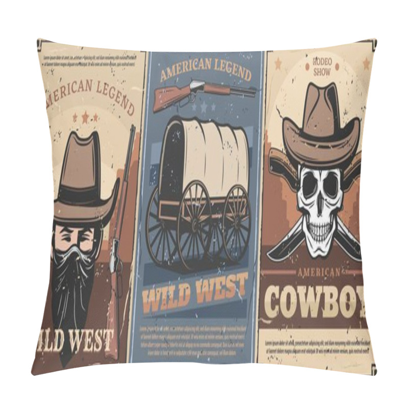 Personality  Wild West Cowboy, Skull, Hats, Guns And Wagon Cart Pillow Covers