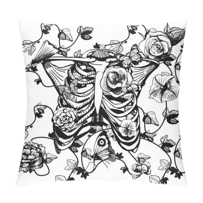 Personality  Black And White Ribcage With Flowers Pillow Covers