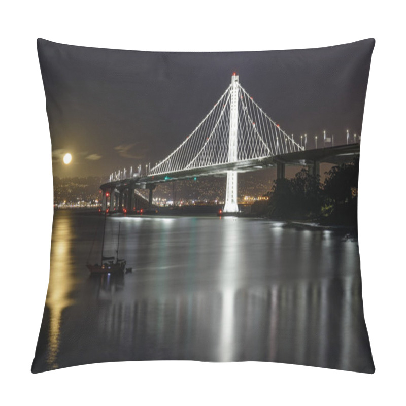 Personality  Eastern Span Of The San Francisco-Oakland Bay Bridge At Night With Full Moon Rising. Yerba Buena Island, California, USA. Pillow Covers