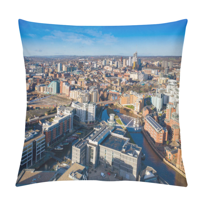 Personality  Aerial Photo Of The Leeds City Centre Taken From The Area Known As The Leeds Dock Taken In The Winter Time In A Bright Day Pillow Covers